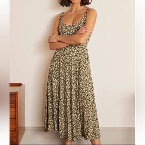 Boden Petronella Olive Green Sleeveless Jersey Dress Ostrich Bird Print 16/18R